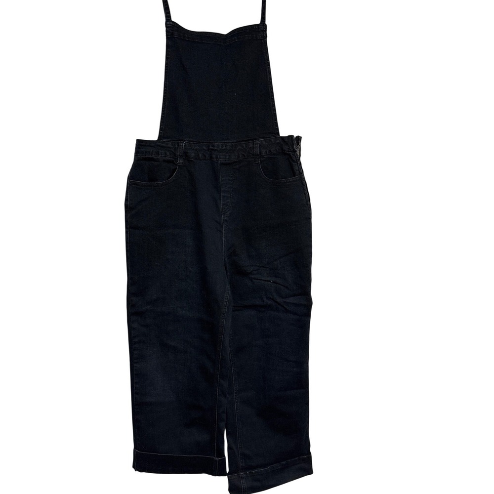 ModlX Women's Black Denim Cropped Wide Leg‎ Overalls Jumpsuit Size 10